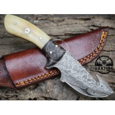 Custom Damascus Gut Hook Skinning Knife  Hunting Knife Bone Handle Sharped Blade Hunting Knives
